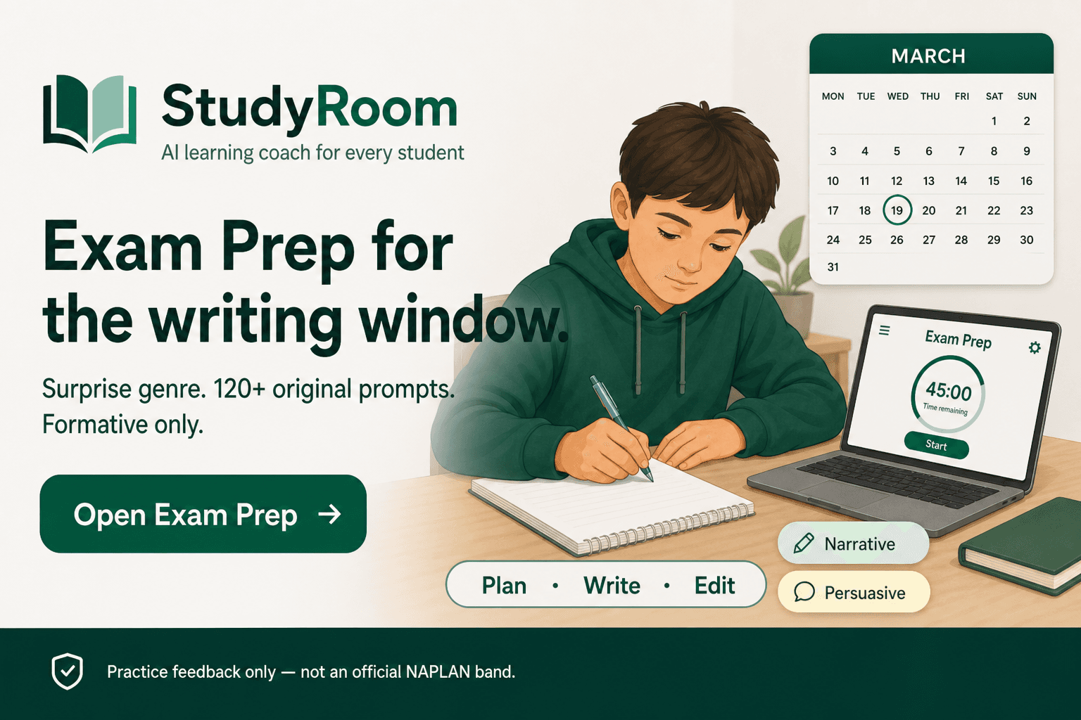 StudyRoom NAPLAN Writing Accelerator — formative practice for Years 3 and 5