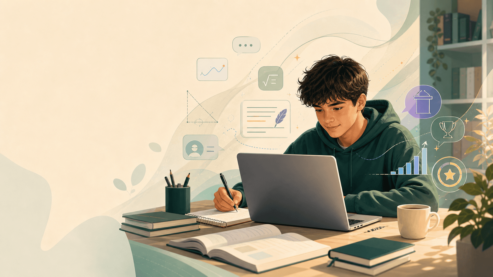 Illustration of a student using StudyRoom's AI learning coach