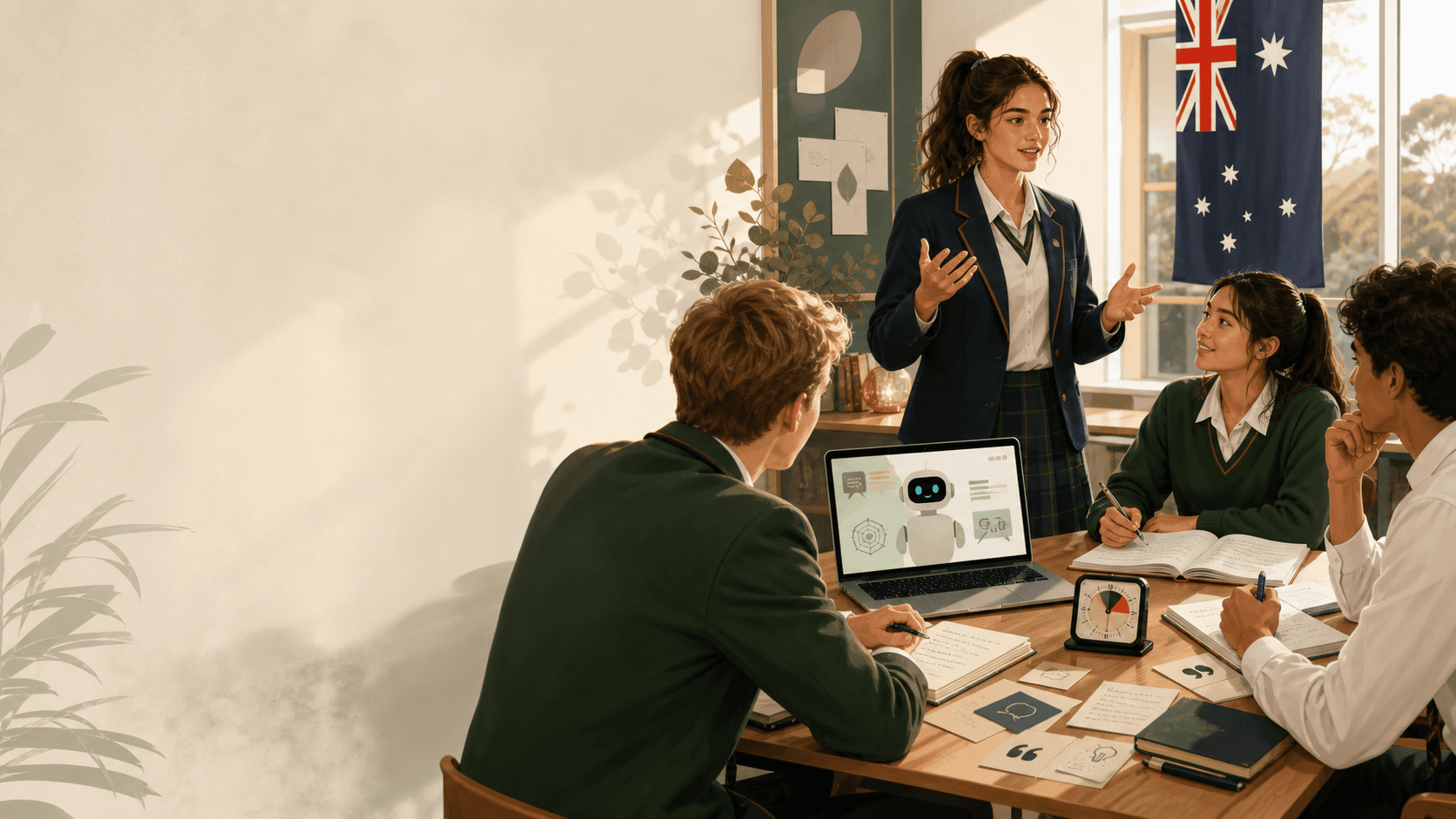 Australian students preparing a debate with AI-supported coaching tools