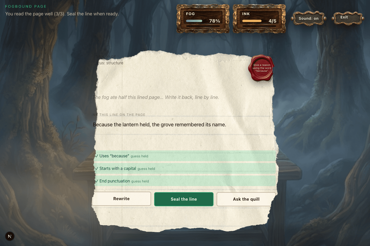 Writing Grove detail screenshot